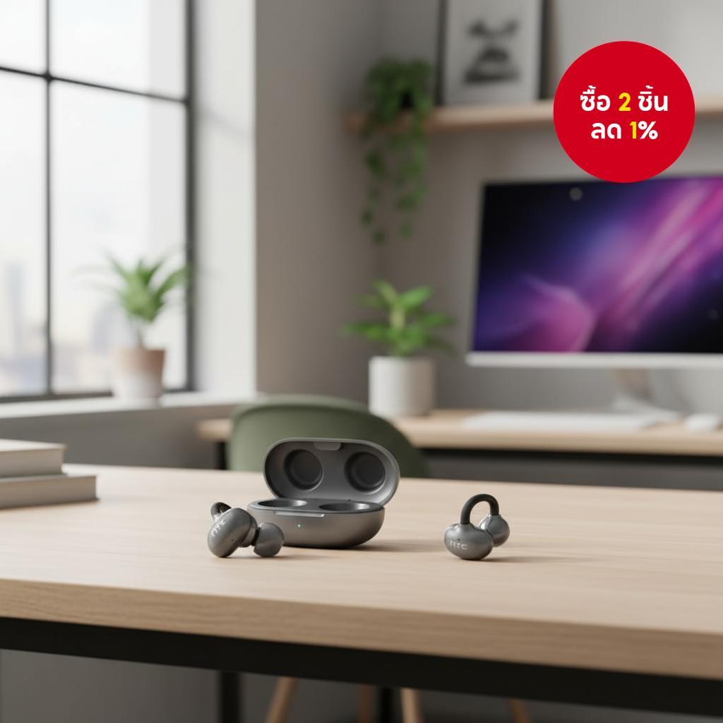 HTC NE55 หูฟังไร้สายแปลภาษา AI ทันที บลูทูธ 6.0 แบบหนีบหู เสียงสเตอริโอ HiFi ตัดเสียงรบกวน แข็งแรงสํ