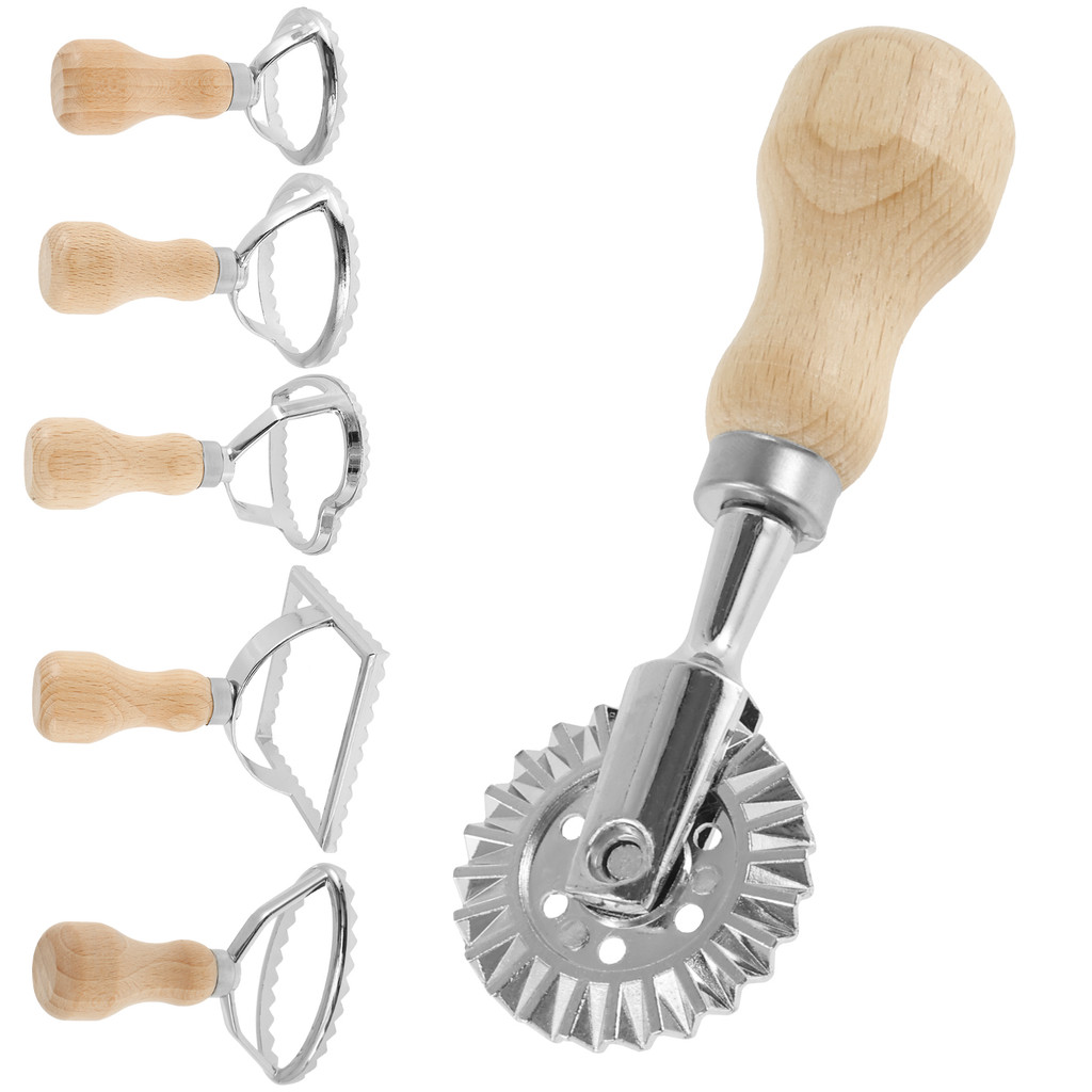 6 ชิ้น Ravioli เครื่องตัดพาสต้าชุดล้อ Ravioli แสตมป์ Maker เครื่องตัดล้อลูกกลิ้งชุด Ravioli Maker เค