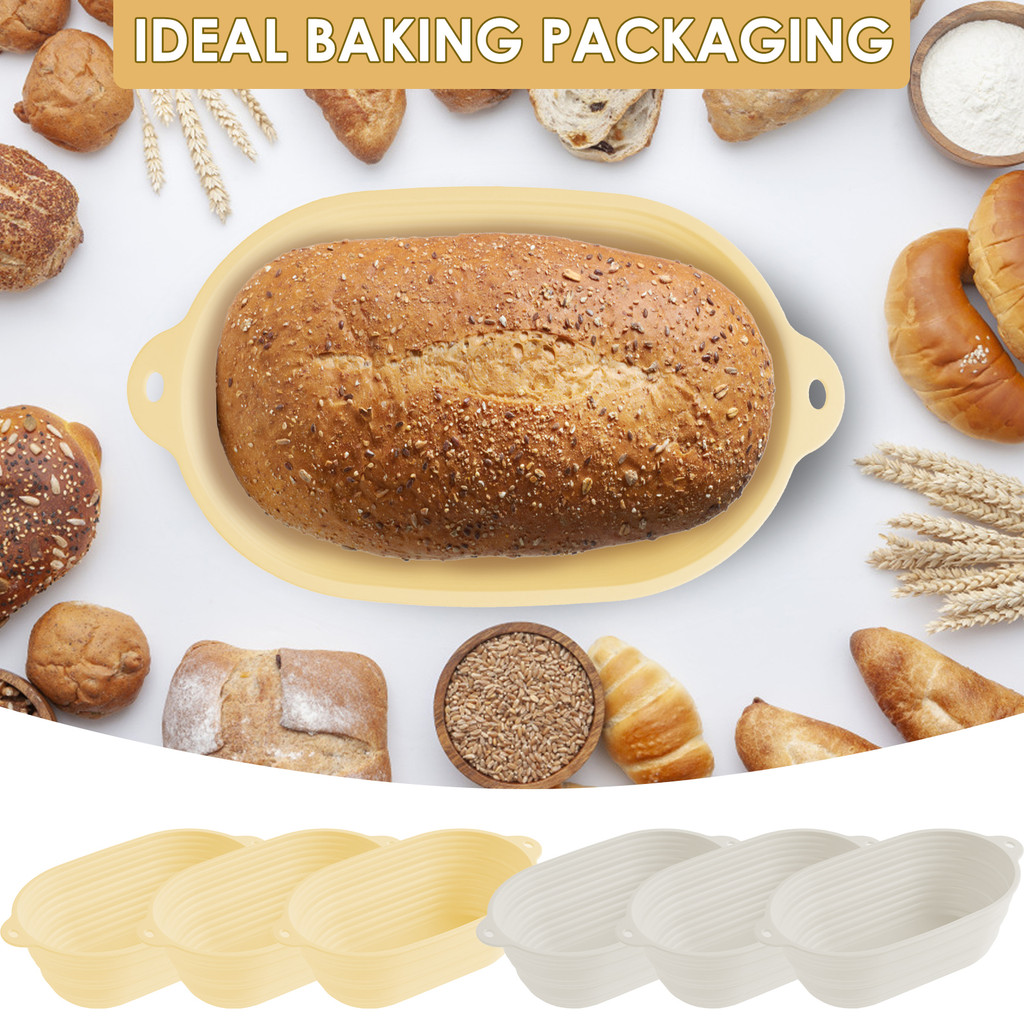 3 ชิ้น Banneton ตะกร้า Proofing ซิลิโคน Sourdough รูปไข่ 28.5x17x9.1 ซม. อุปกรณ์เบเกอรี่ สําหรับ SHOPQJC2977