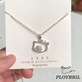 การ ์ ตูนสีชมพู Rhinestone Hello Kitty สร ้ อยคอสําหรับสาวนักเรียนแฟชั ่ น Clavicle Chain เครื ่ องประดับของขวัญ X023