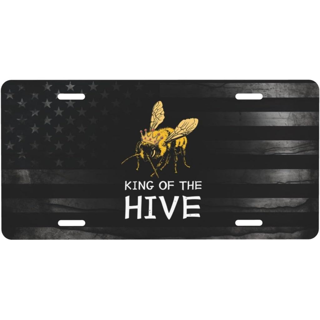 King of The Hive Beekeeper Bee Lover น้ําผึ้งด้านหน้าป้ายทะเบียนอลูมิเนียมเหมาะสําหรับเล่นกลางแจ้ง 6