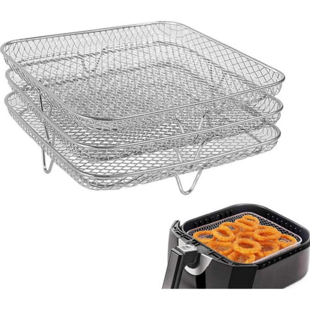 8 นิ้วอุปกรณ์เสริม Air Fryer Rack, Square Air Fryer สามชั้นวางวางซ้อนกันได้สําหรับ Gowise Phillips U