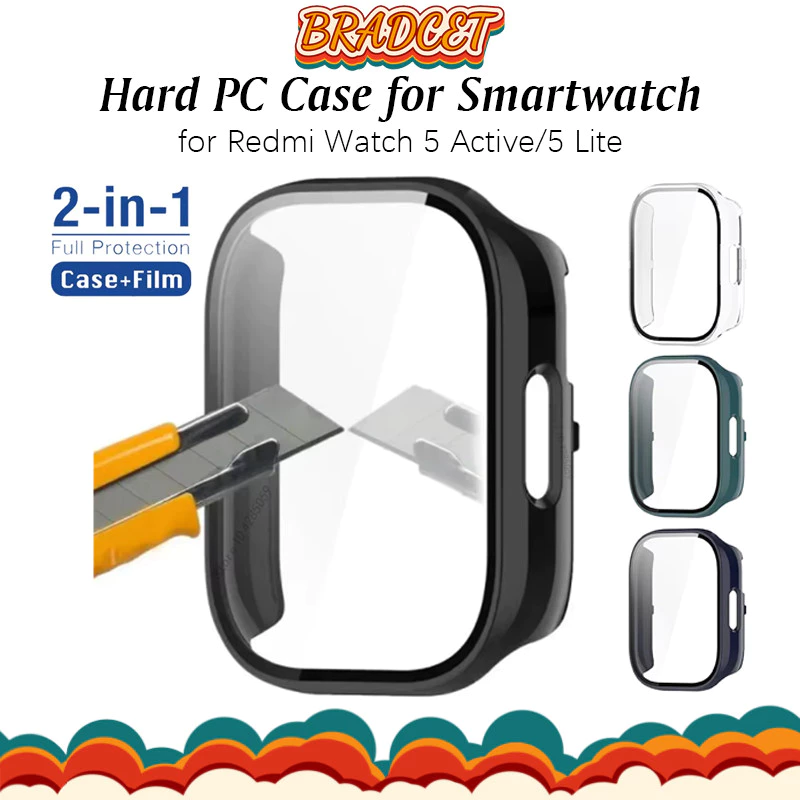 กระจกนิรภัย PC Protection Shell สำหรับ Redmi Watch 5 Active/Mi Watch 5 Lite Case รอบทิศทาง 9H Hard PC Protective Cover