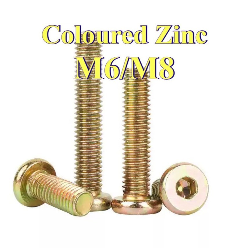 สีสังกะสีแบนหัวกลมสกรูหกเหลี่ยมเฟอร์นิเจอร์ลิงค์สกรูสลักเกลียวหัวจม M6/M8 * L10-120mm[111LY-FC