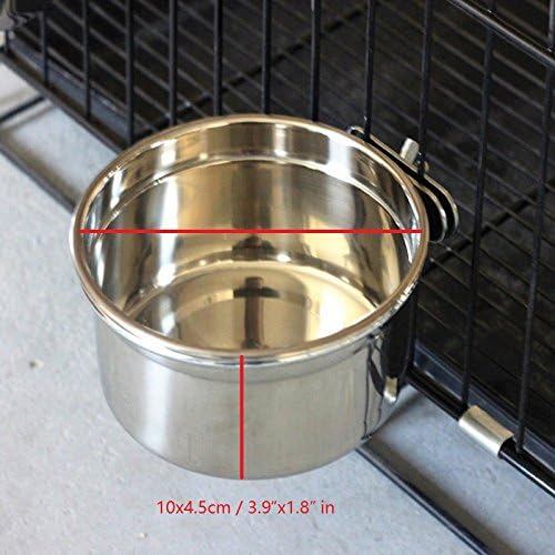 Pet Dog Stainless Steel Coop Cups with Clamp Holder - Detached Dog Cat Cage Kennel Hanging Bowl,Meta