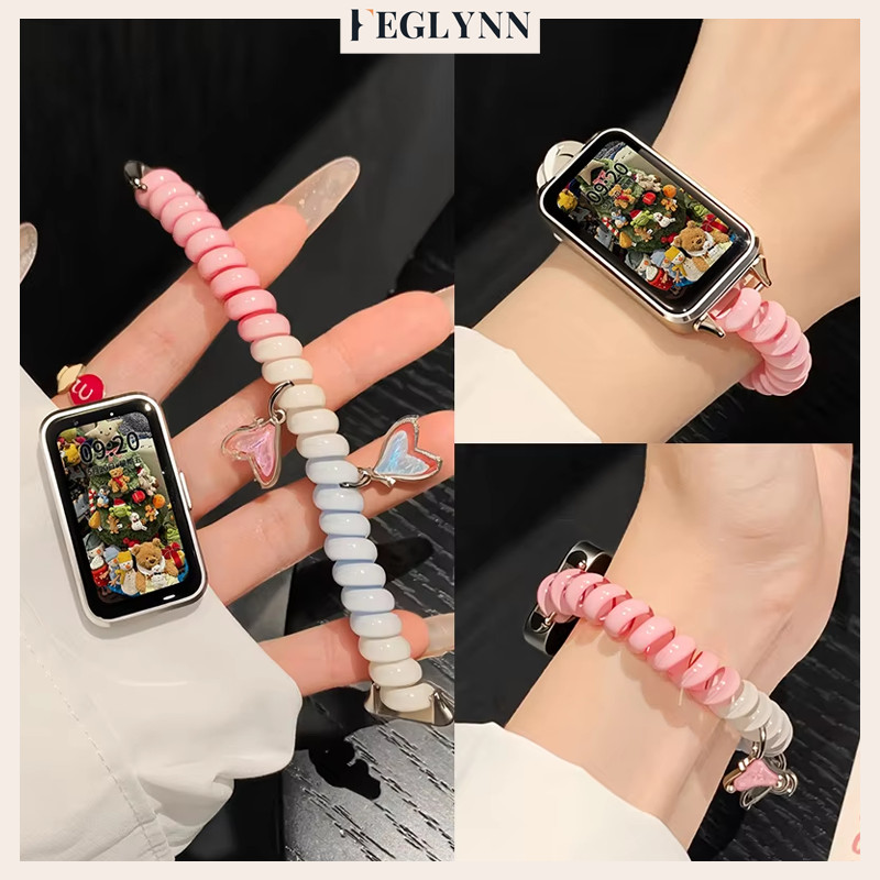 สายรัด TPU ยืดหยุ่น for Smartwatch Huawei Band 11/11 Pro 10 9 8 NFC สายยางสำหรับผู้หญิง Scrunchie สายรัดข้อมือน่ารัก