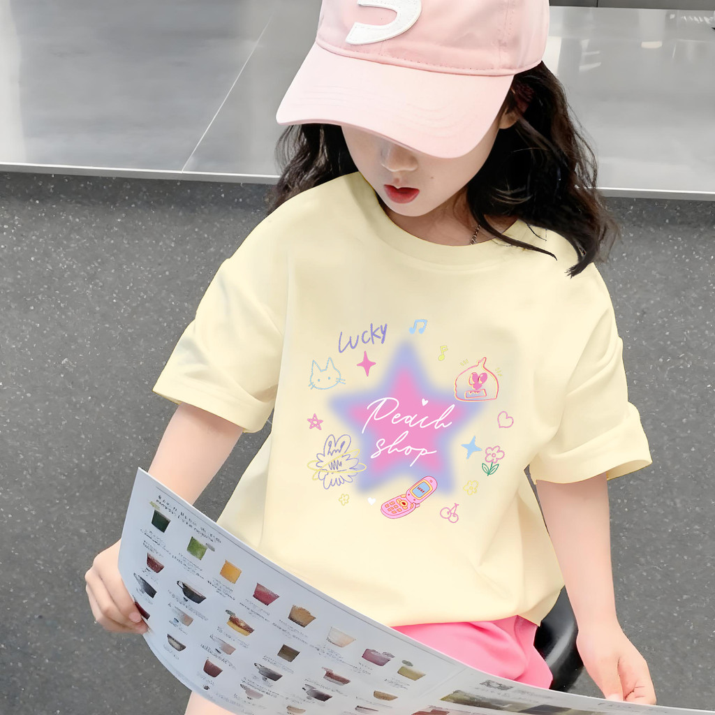 Yout-children เสื้อเด็ก KIDS แขนสั้น เสื้อคอกลม cotton ใส่สบาย น่ารัก  ขวบ boy/girl 'LUCK CAT' 2025