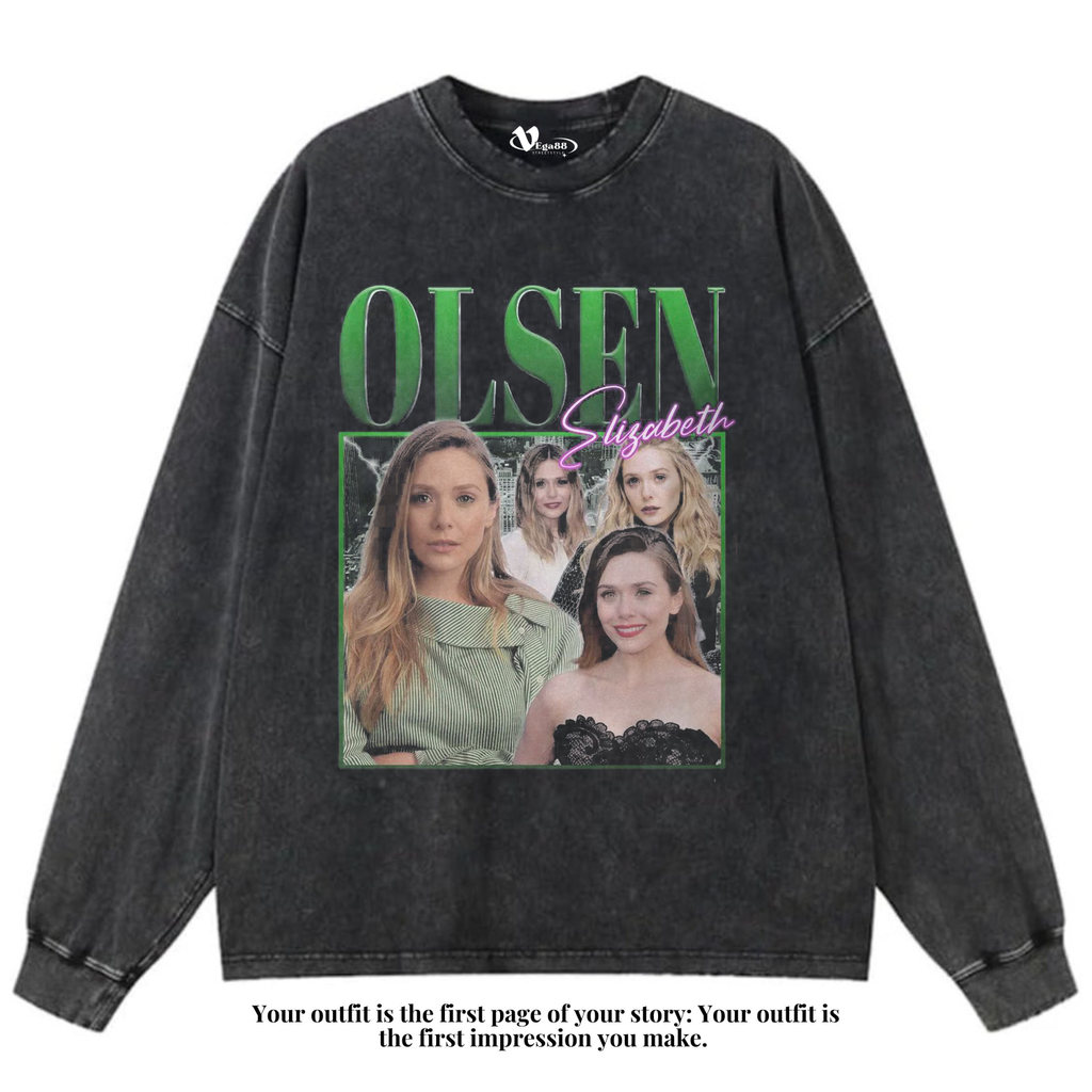 VEGA88 *Elizabeth Olsen* เสื้อยืดแขนยาวโอเวอร์ไซส์ | เสื้อยืดโอเวอร์ไซส์ | เสื้อยืดฟอก | ซักซักผ้า |