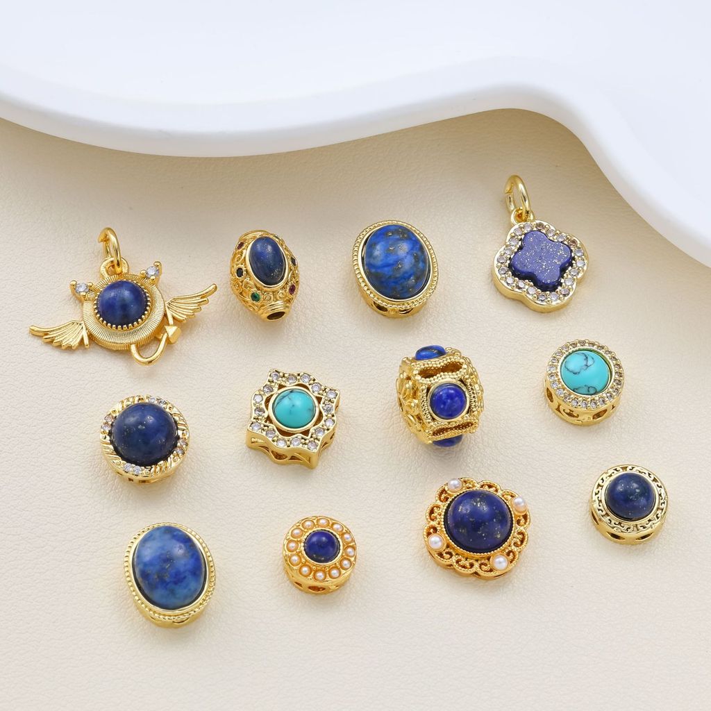 Spacer ลูกปัด Turquoise Egg Face Lapis Lazuli Four Leaf Clover