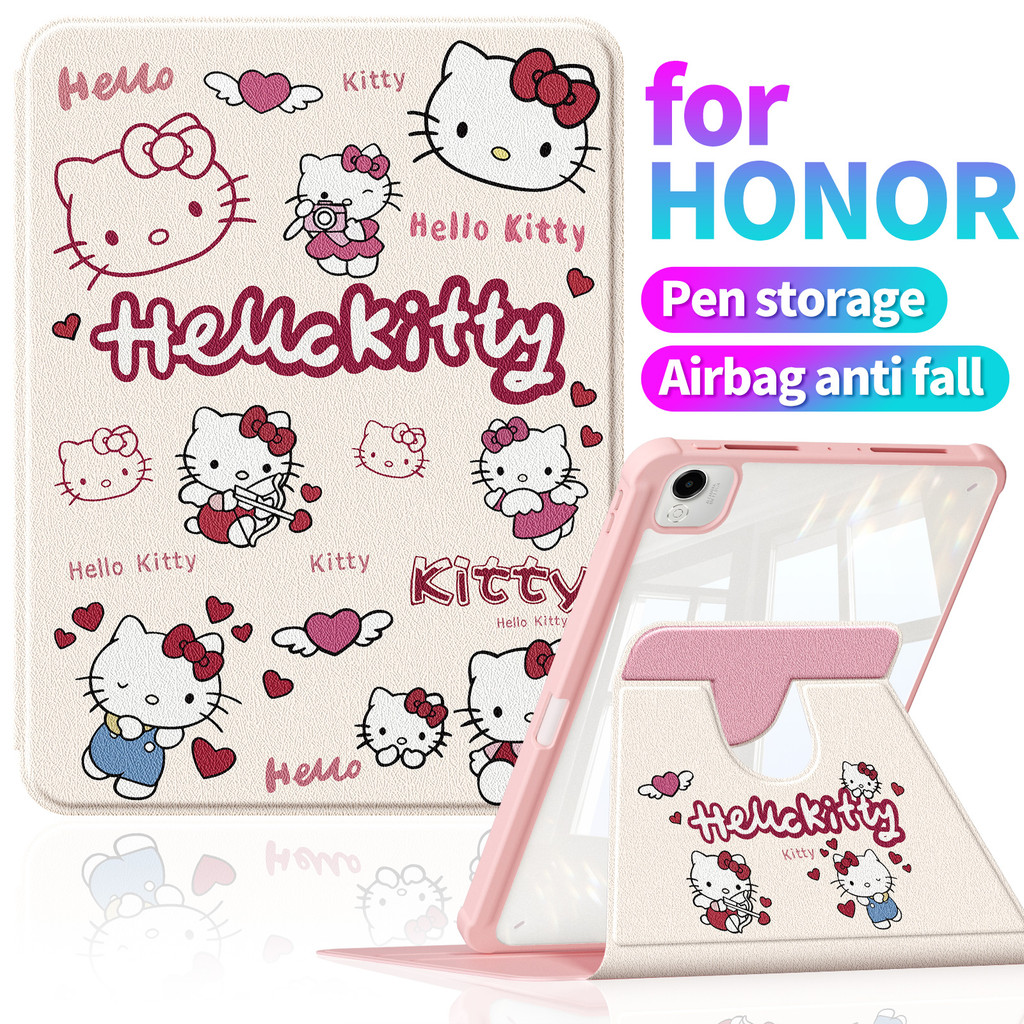ก1510线条猫咪360° เคสขาตั้งหมุนได้สําหรับ HONOR Pad X9a 11.5"/X8a 11"/Pad9 12.1"/ Pad10 12.1"丨Leather & TPU & Transparent Acrylic丨Drop-Proof & ทนทาน