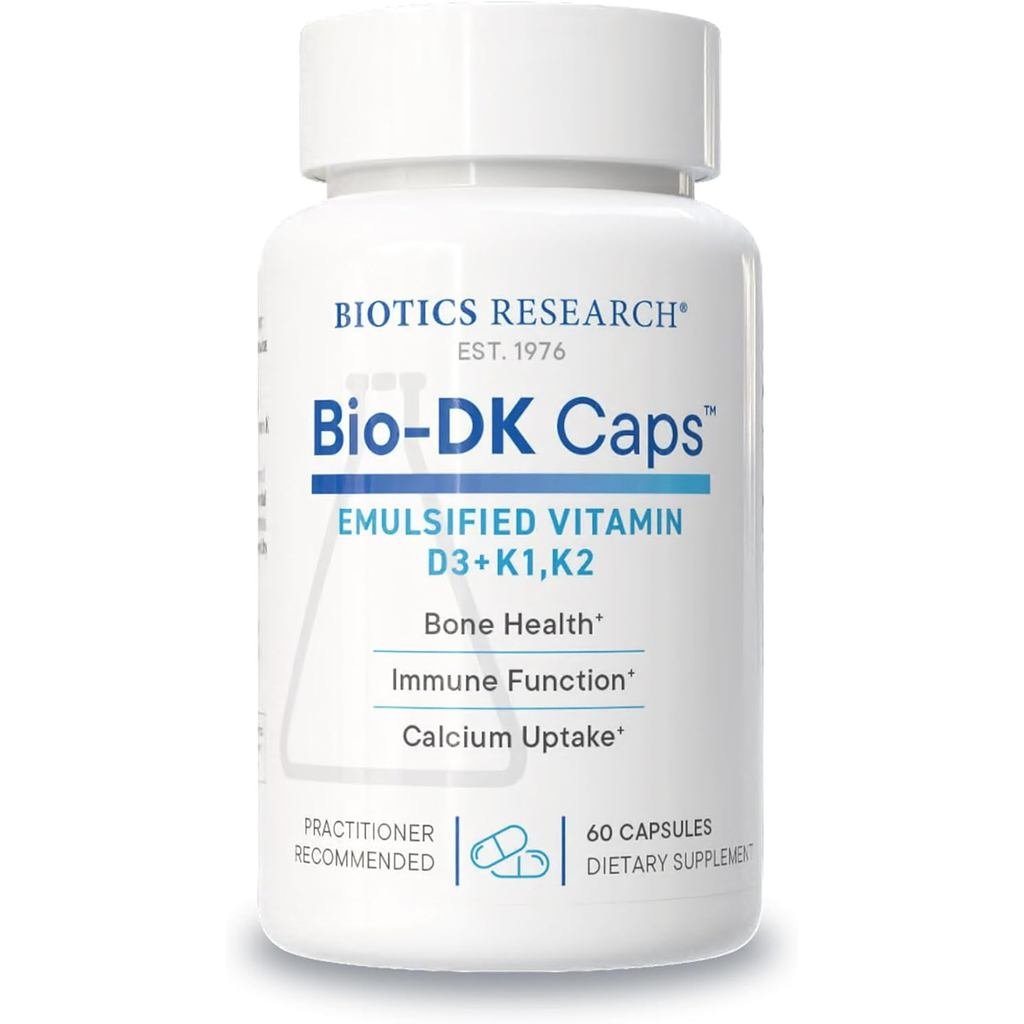 Biotics Research หมวก Bio-DK™–วิตามินดีและเคที่ผ่านแล้ว, วิตามิน D3 125 mcg & Vitamin K (k1,k2) 550 