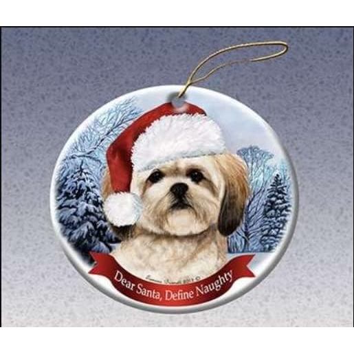 ของขวัญสัตว์เลี้ยงวันหยุด Lhasa Apso Santa Hat Dog Porcelain เครื่องประดับต้นคริสต์มาส