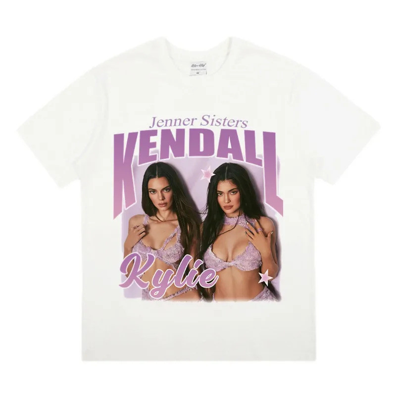 ฤดูร้อนผู้หญิงเสื้อยืด Jenner Family Kendall Kylie Jenner เซ็กซี่ American Retro Street หลวมผ้าฝ้ายแ