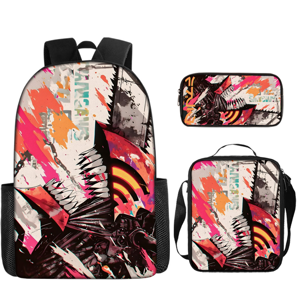 กระเป๋าเป้ Chainsaw Man 16 นิ้ว โพลีเอสเตอร์ ความจุ 20L สำหรับนักเรียน