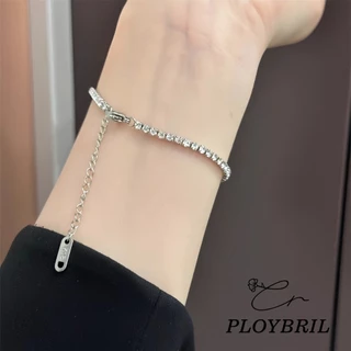 PLOYBRIL ญี่ปุ่นสไตล์เกาหลีประณีตเงา3มิลลิเมตรเพทายฝังสร้อยข้อมือเหล็กไทเทเนียมสร้อยข้อมือรักษาสี S018