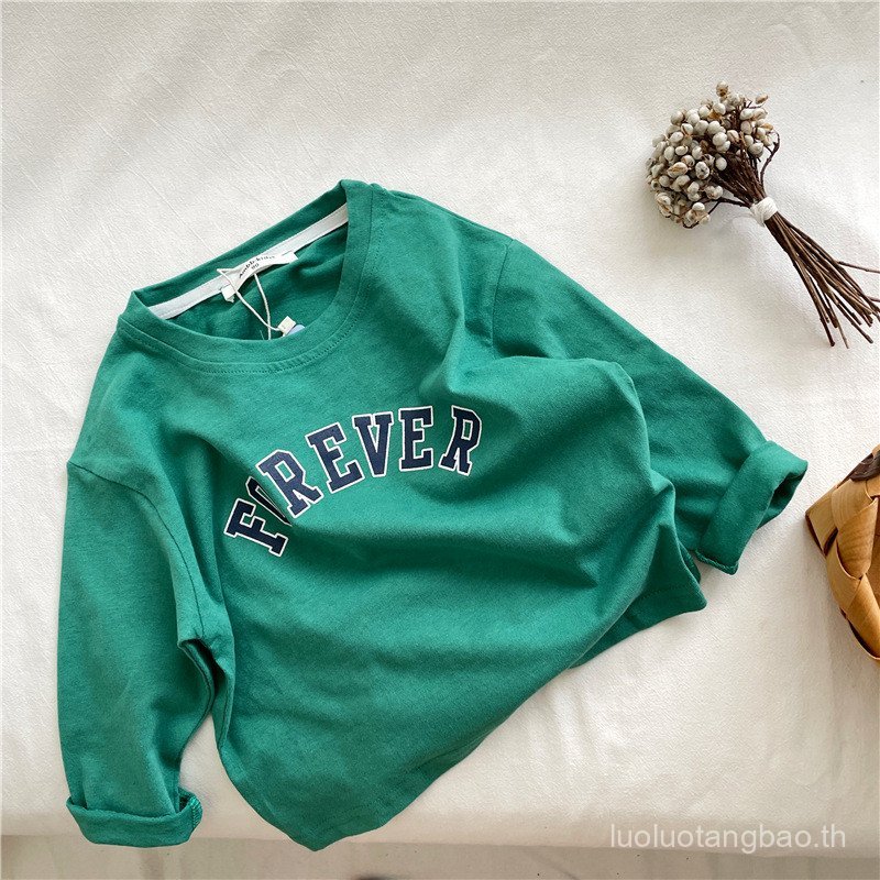 เสื้อยืดแขนยาวแบบเกาหลีสำหรับฤดูใบไม้ผลิและใบไม้ร่วง ออกแบบมาสำหรับชายและหญิง จากผ้าฝ้ายแท้ สวมใส่ง่ายและสบาย เป็นไซส์ใหญ่ที่ยืดหยุ่นได้ - รูปที่ 5