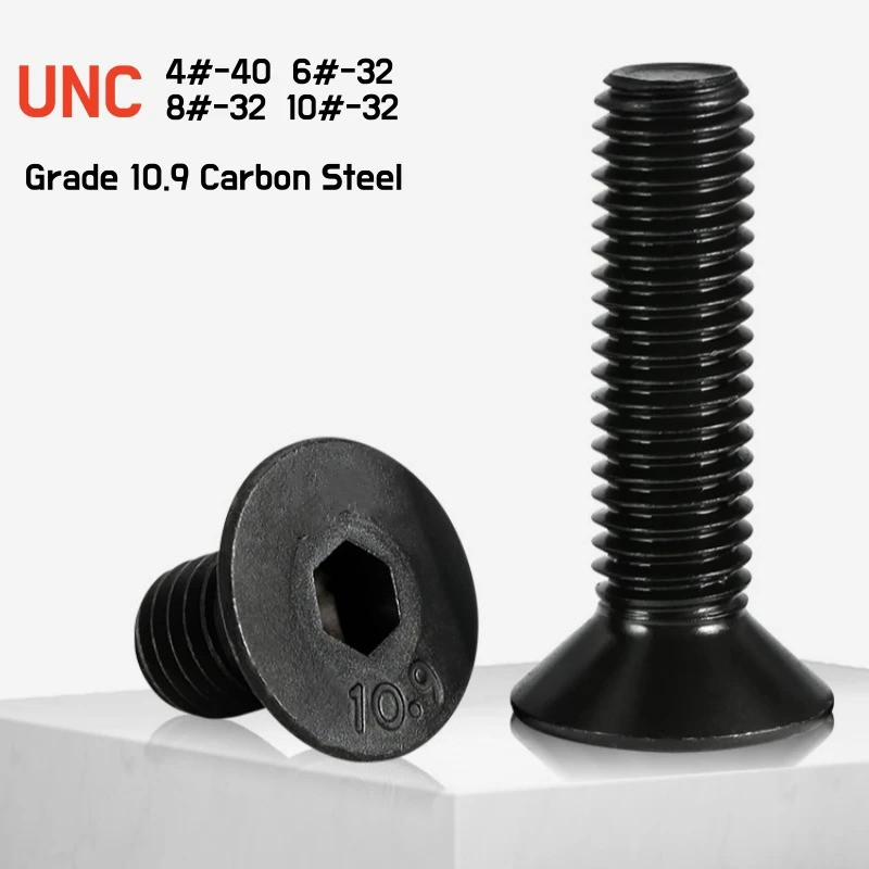 10pcs UNC NUF 4#-40 6#-32 8#-32 10#-32 US Standard Grade 10.9  Black Steel Hex Hexagon Socket Flat C
