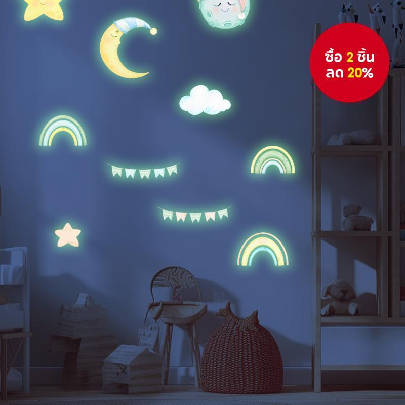 เรืองแสงใน Dark Wall Decals Luminous Moon ดาวสติกเกอร์สัตว์เล็ก Self กาวสติ๊กเกอร์ติดผนังสําหรับสาวเด็กทารกห้องนอนเนอสเซอรี่ Wall Decor ของขวัญคริสต์มาส