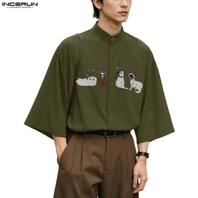 เสื้อลำลองผู้ชาย สไตล์เกาหลี คอนิติด3/4 แขน طويل เหมาะสำหรับสวมใส่ในชีวิตประจำวั