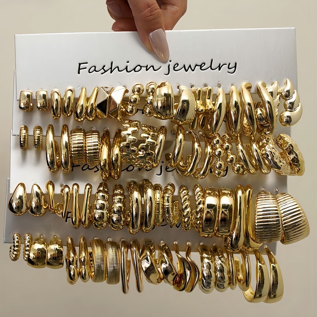 ต่างหูMinimalistเรขาคณิต แบบสร้อยคอรูปC พลาสติกเคลือบเงินAu750 80ชิ้น