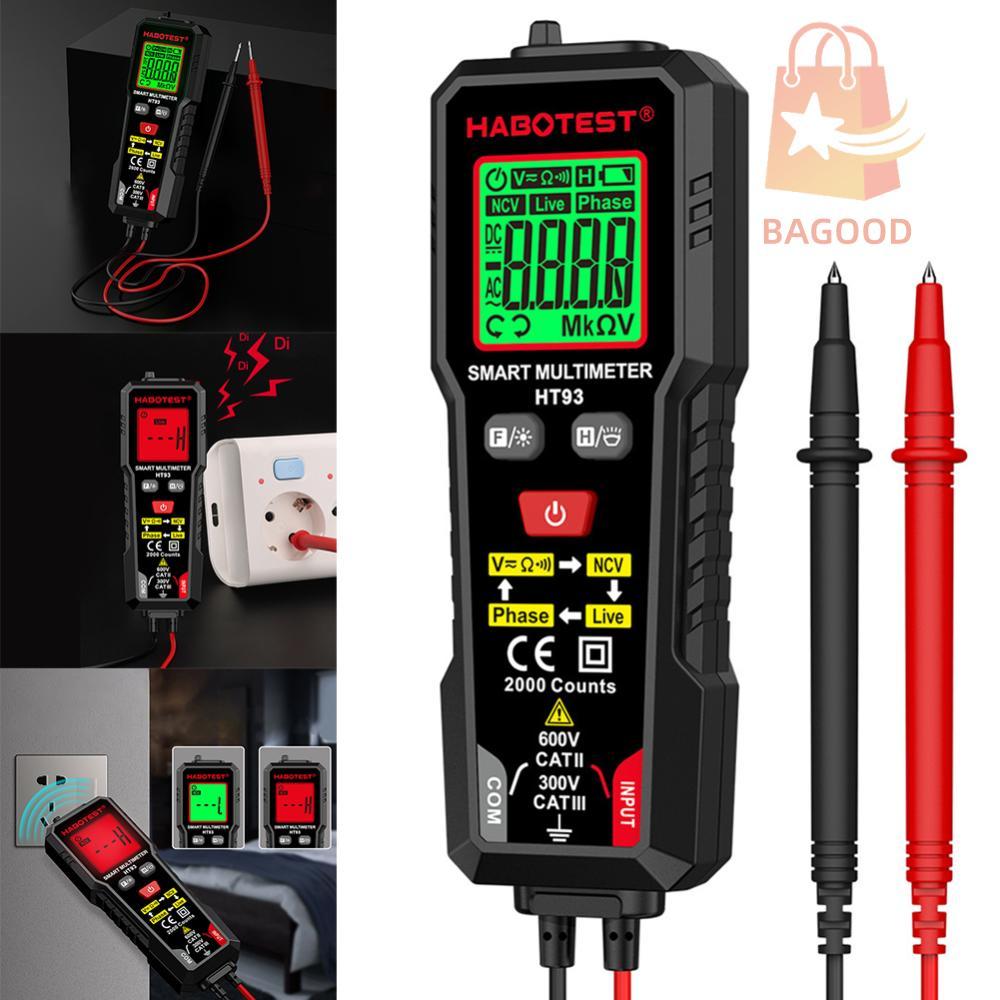 มัลติมิเตอร์ดิจิตอล HT93 TRMS ช่วงอัตโนมัติ วัดค่า AC/DC แม่นยำ พร้อมไฟแบ็กไลท์ LCD