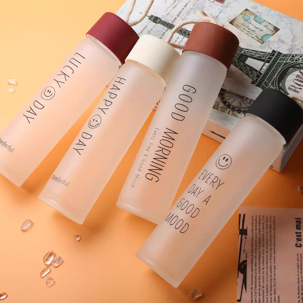 ขวดแก้วใส่น้ำดื่มพกพา กระบอกใส่น้ำ  360 ml  มีสายคล้องมือ พกพาสะดวก เดินทาง Portable glass