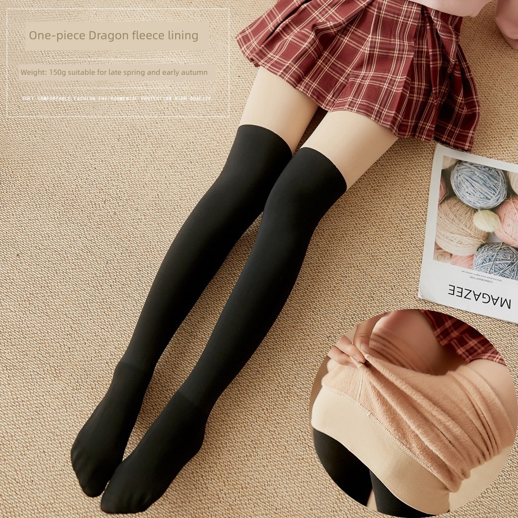 heattech ผู้หญิง ถุงเท้า heattech กางเกงเลกกิ้งคลุมเข่าครึ่งกำมะหยี่สไตล์วิทยาลัย