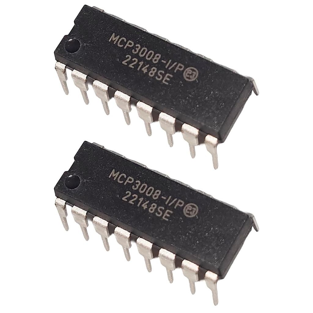 2PCS MCP3008-I/P MCP3008 8-Channel 10-Bit ADC Converter, อินเทอร์เฟซ SPI, 200kSPS, DIP-16, ADC, A/D 