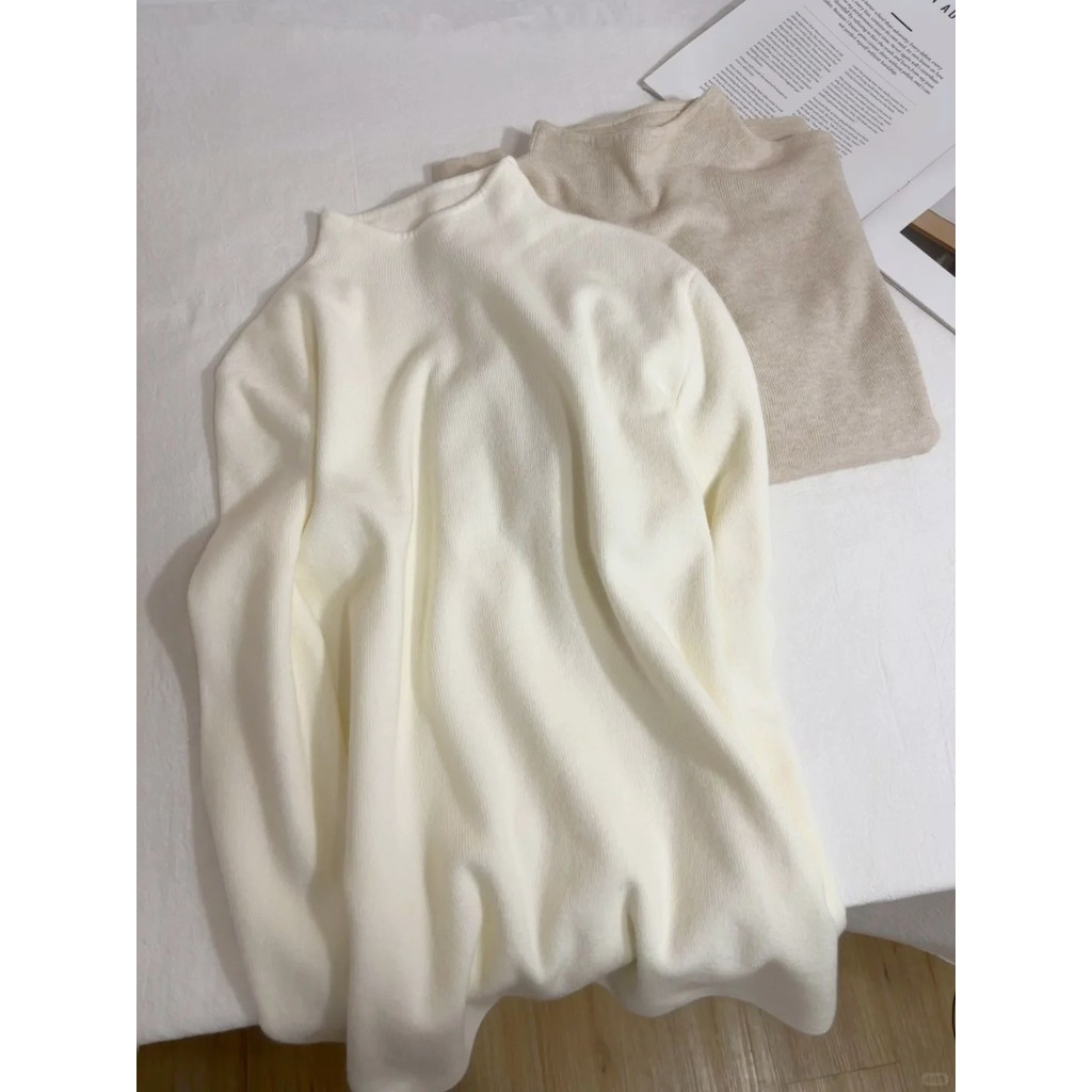 DoDo*พร้อมส่ง*เสื้อไหมพรมคอกลมแขนยาว ผ้านุ่มมาก ยืดหยุ่นตามตัว สีพื้น ใส่สบาย (6072)