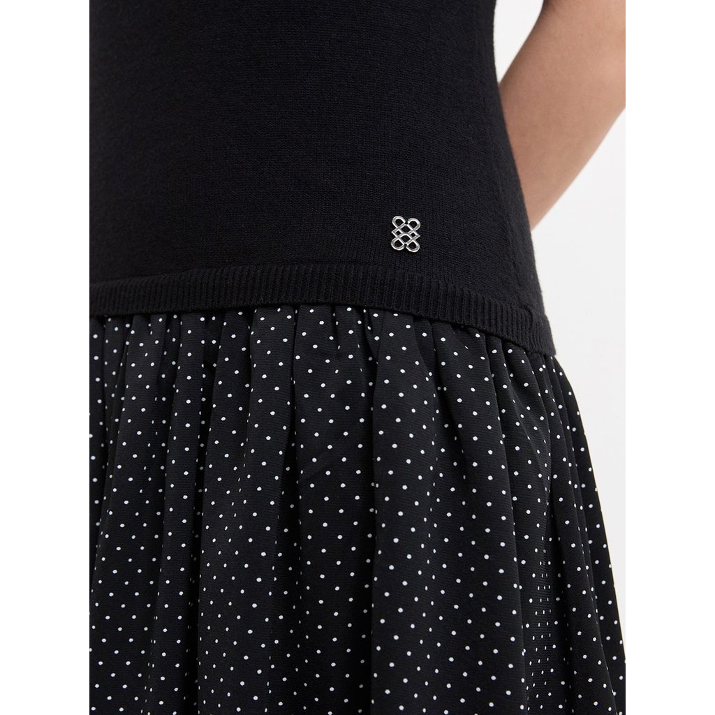[Pomelo] เดรสกระโปรงลายจุดดีไซน์เลเยอร์ / Layered Polka Dot Skirt Dress — صورة 3