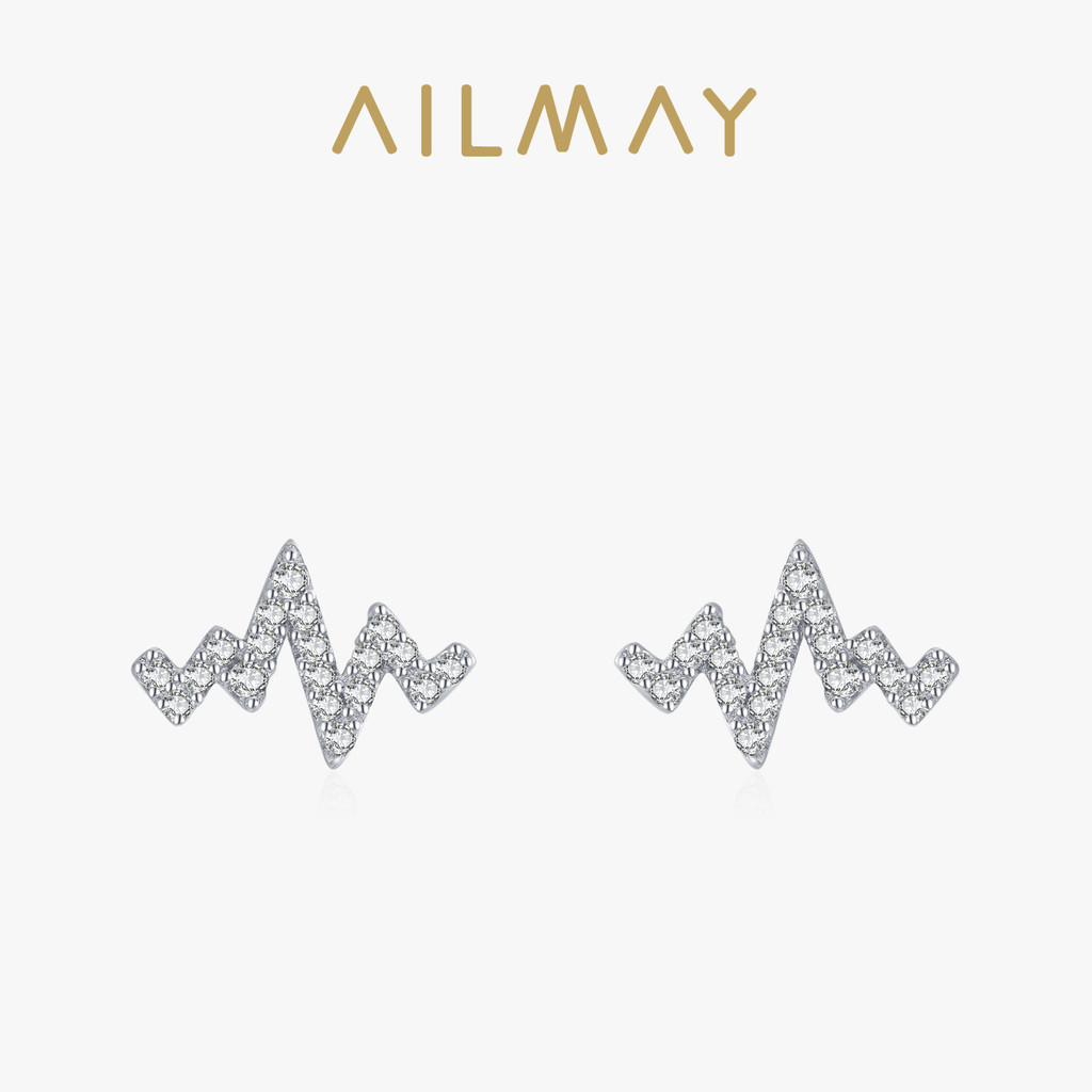 Ailmay Heartbeat Diagram ต่างหู 925 ต่างหูสตั๊ดเงินสําหรับผู้หญิงเครื่องประดับ