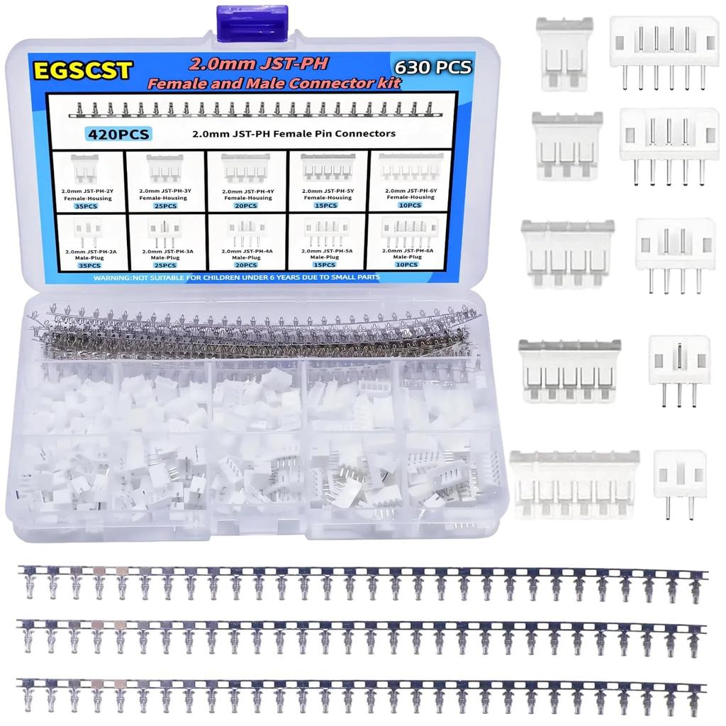 630PCS JST PH Connector ชุด PH2.0 มม.อะแดปเตอร์สาย Terminal Connectors ชุด 2.0 มม.Pitch 2 3 4 5 6Pin