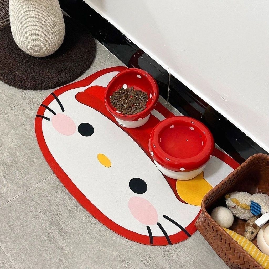 Girl Heart คิตตี้  Cat Placemat กันน้ํา Oilproof พรมปูพื้นสัตว์เลี้ยง Anti-slip Eating Mat อาหารแมวช
