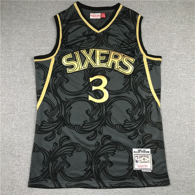 เสื้อแข่ง retro NBA Philadelphia 76ers หมายเลข IVERSON สีดำ