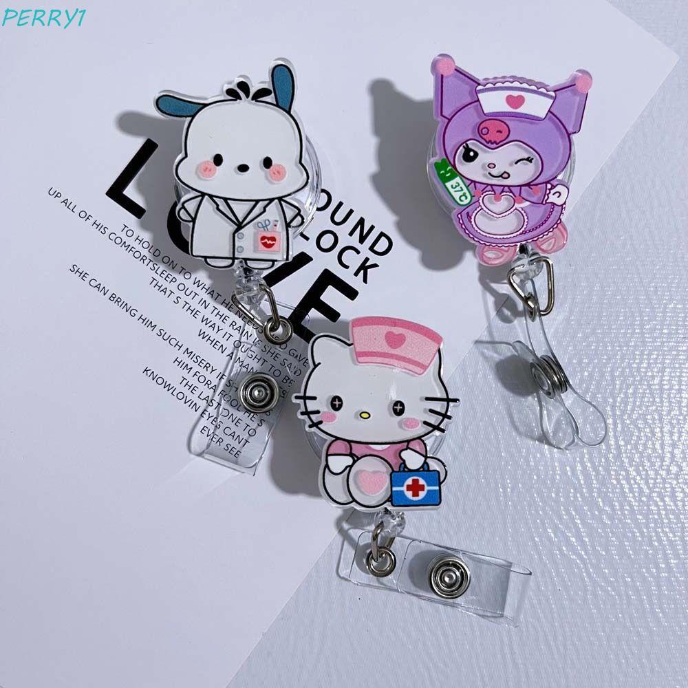 คลิปบัตรประจําตัว PERRY, My Melody Easy Pull Buckle Retractable Badge Reel, อุปกรณ์สํานักงาน Kawaii 