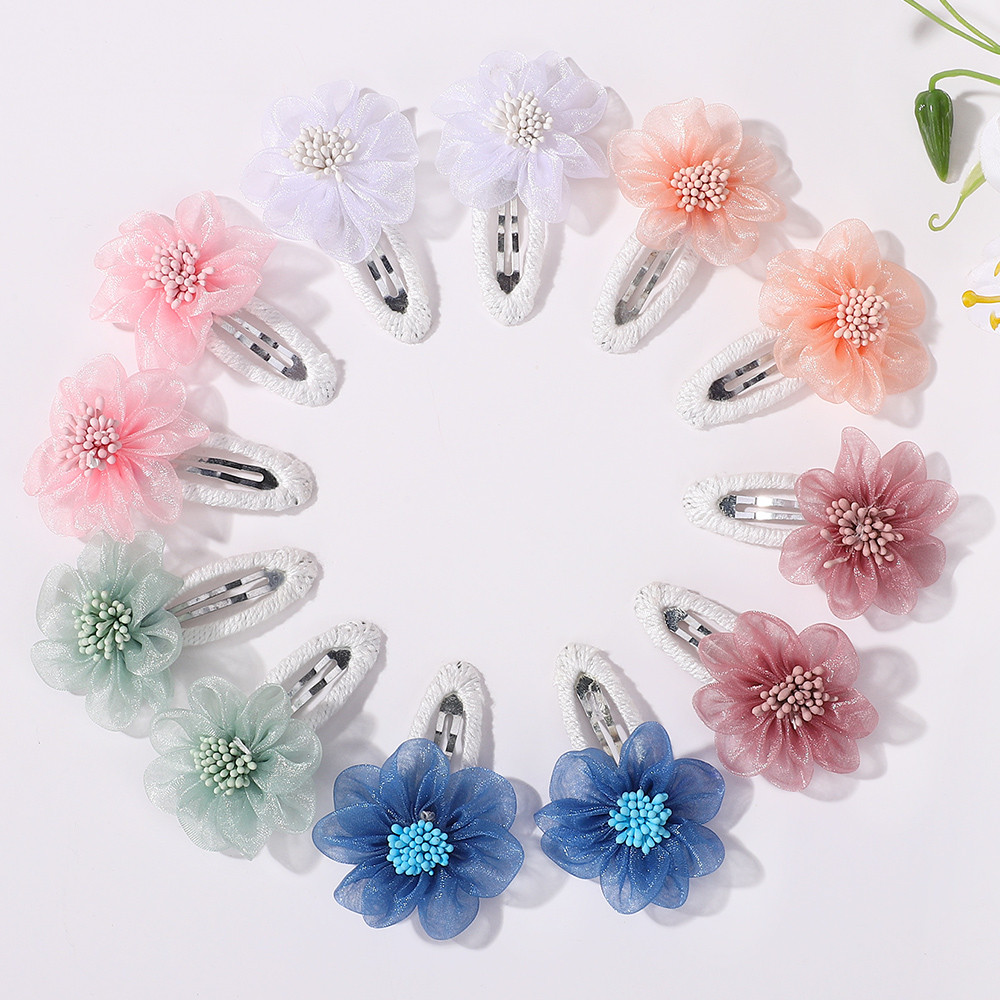 คลิปผมและตัวหนีบผมโบว์และดาวสีทึบ สำหรับเด็ก ทำจากไนลอนและตาข่าย 10 ชิ้น