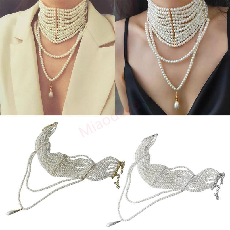 สร้อยคอมากกว่าหนึ่งชั้น MDD พร้อมไข่มุกและพู่เคลื่อนไหวสวยงาม