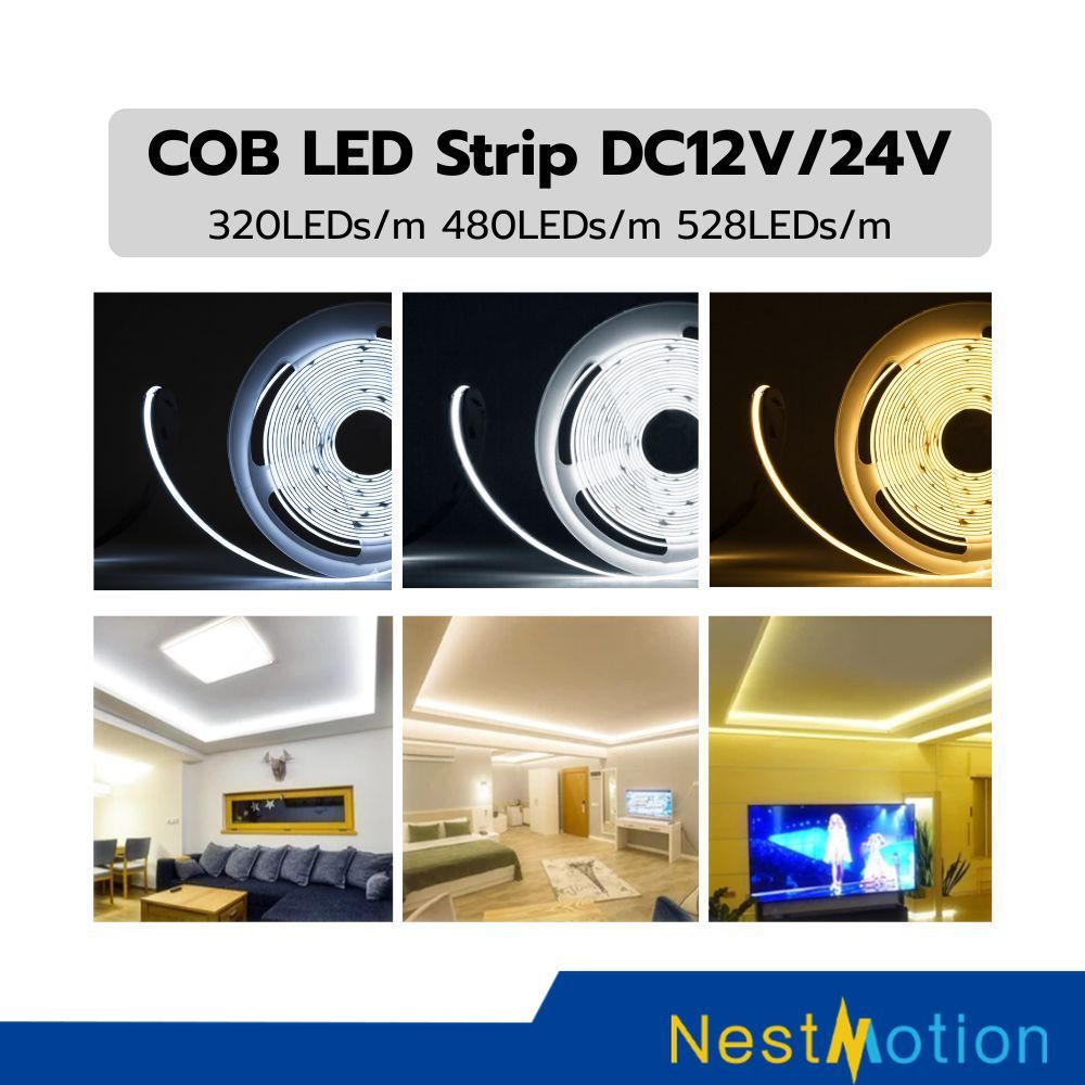 แถบไฟ COB LED Strip Light โคมไฟเส้น DC12V/24V ติดเอง แรงดันต่ำ ห้องนั่งเล่น ตู้ไฟเชิงเส้น สไตล์โมเดิร์น