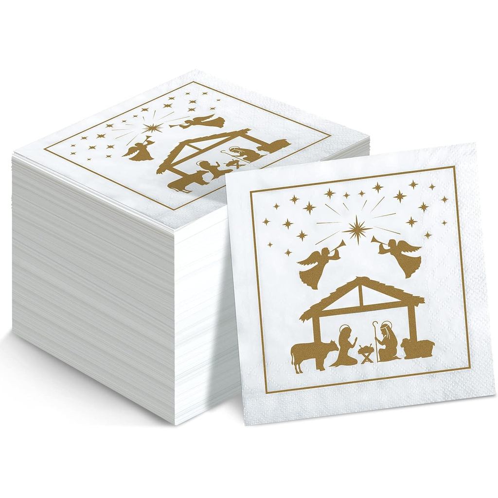 150 Pieces Christmas Nativity Napkins Religious Paper Cocktail Christmas Napkins Nativity of Jesus X