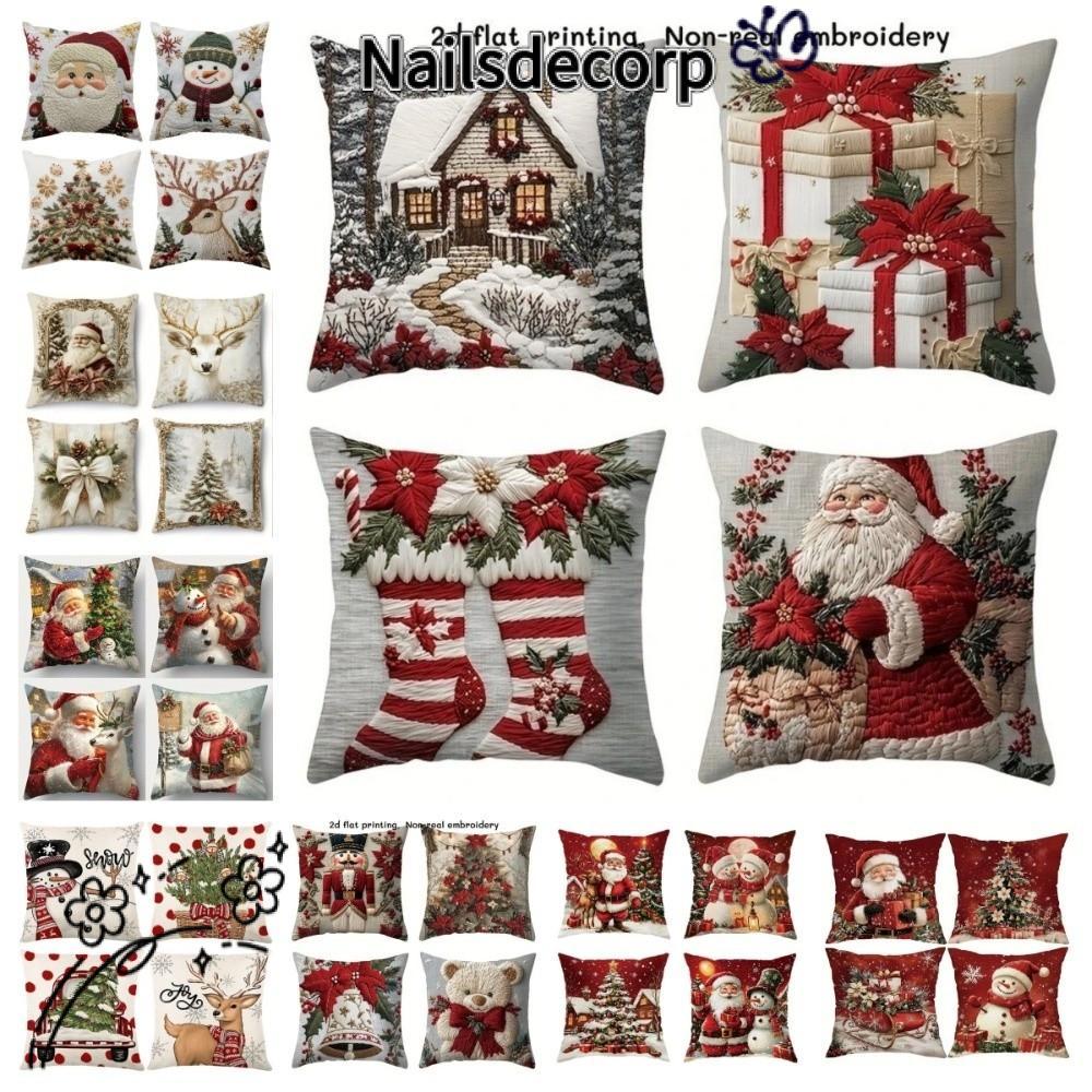 NAILS งานรื่นเริงปลอกหมอน, 45x45 Non-Real เย็บปักถักร้อยโยนหมอน,คริสต์มาส Santa Claus Snowman Plush 