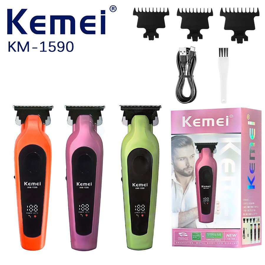 ร้านทําผมผม Clipper หัวน้ํามัน USB Hair Clipper KM-1590 ผม Clipper แกะสลักผม Clipper Kemei P4HQ
