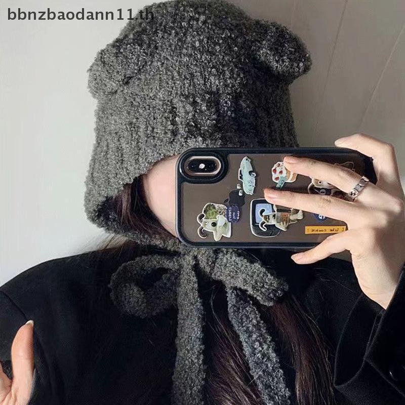 [BN] หมวกแฟชั่นสตรีฤดูหนาวน่ารักหมี Earmuff หมวก Plush Warm หมวกสีทึบ - รูปที่ 5
