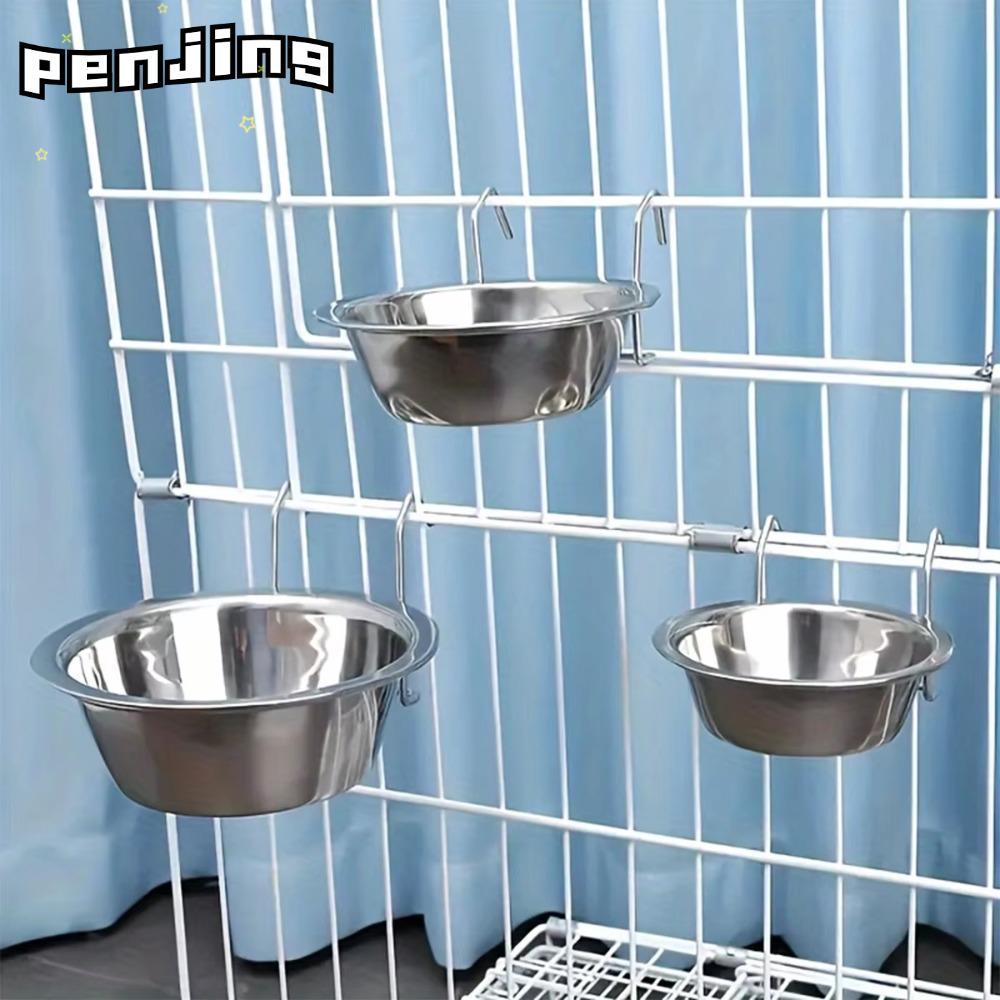 PENJING เครื่องเขียนชามสุนัข,ความจุขนาดใหญ่สแตนเลสแขวนชามสัตว์เลี้ยง,ไม้แขวนเสื้อแบบพกพากรงถ้วยแมว