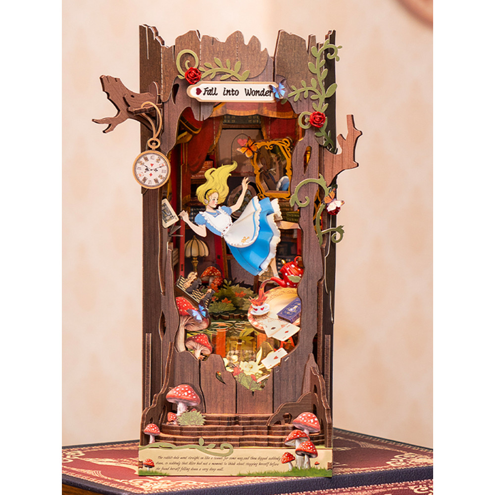 Rolife rolife rolife rolife ตก wonderland bookend กระท่อม diy ประกอบบล็อกตัวต่อทําด้วยมือของเล่นของข