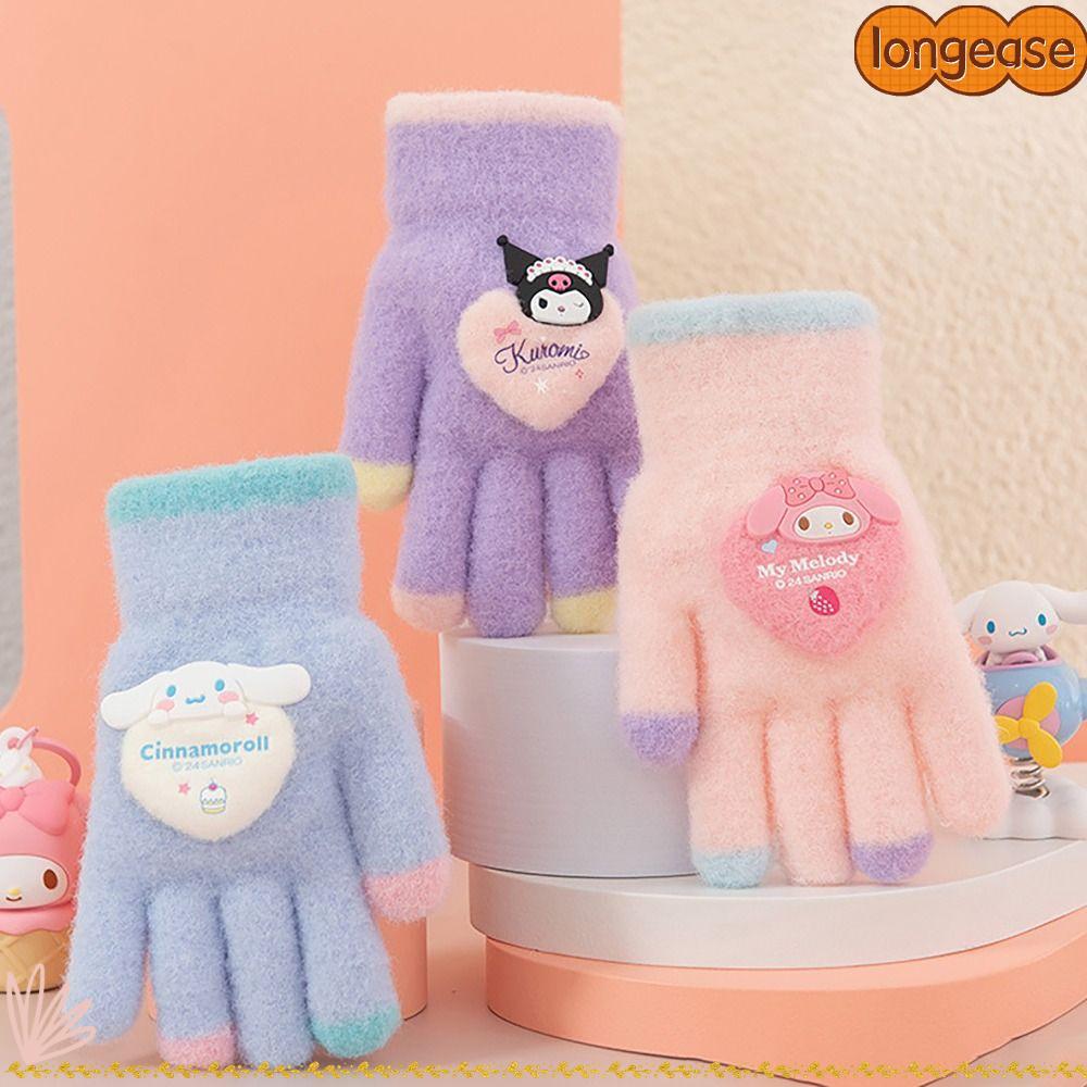 ถุงมือตุ๊กตา Kuromi, Melody และ Cinnamoroll จาก Sanrio แบบขนสัตว์สำหรับเด็กอายุ 3-9 ปี ให้ความอบอุ่นในฤดูหนาว ถุงมือกันหนาว