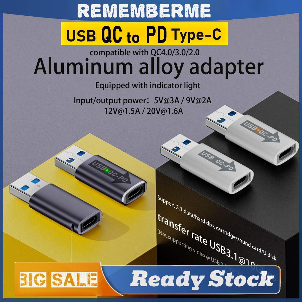 QC 4.0 USB 3.1 ถึง PD Type-C อะแดปเตอร์ USB A ถึง USB C พร้อมไฟแสดงสถานะ Type A ถึง Type C Charger C