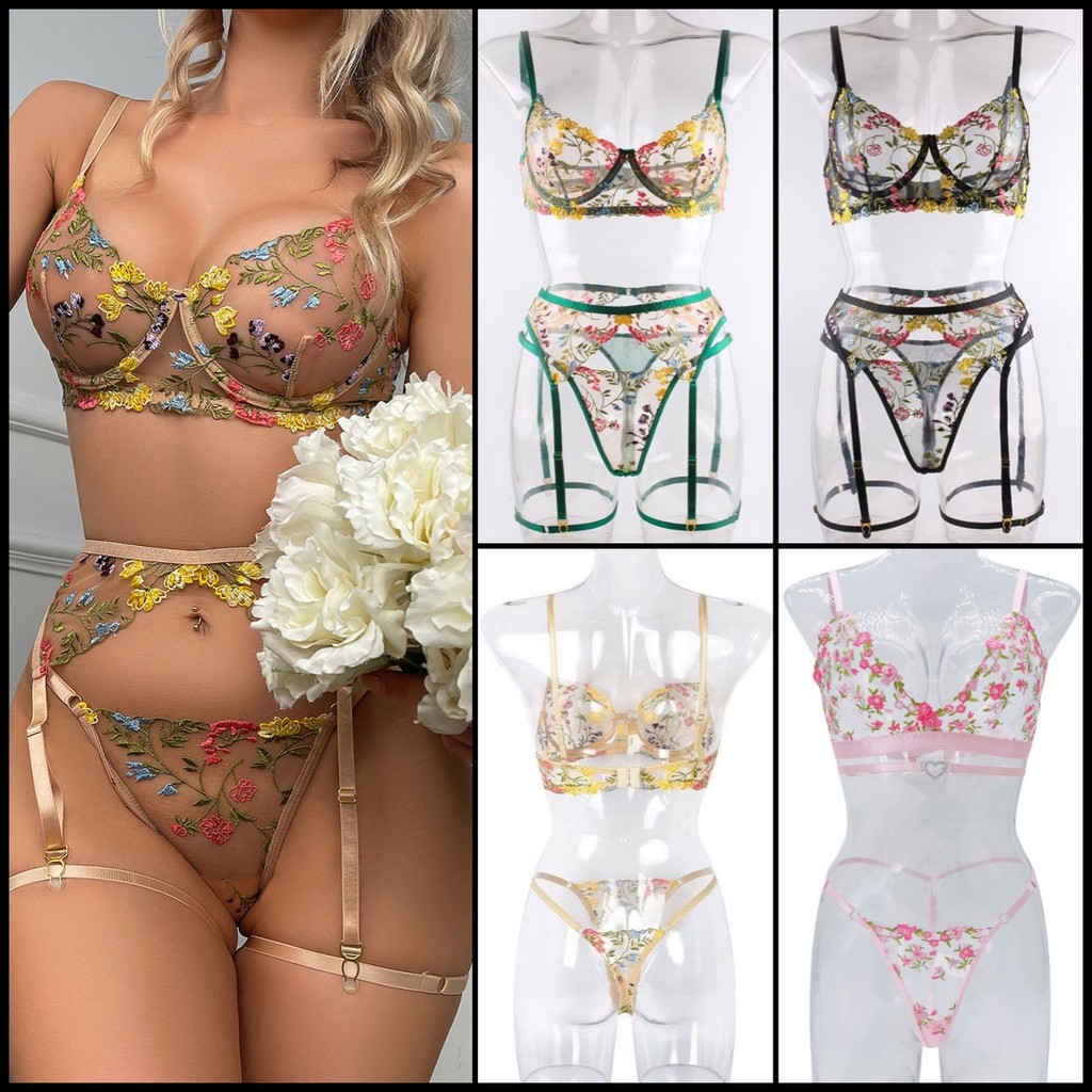 Sexy secrets⚜️⚜️ชุดชั้นในสตรี ชุดชั้นในสองชิ้น 🌹🌹ซีทรู ลายดอกไม้ S- L จัดส่งรวดเร็วจากประเทศไทย