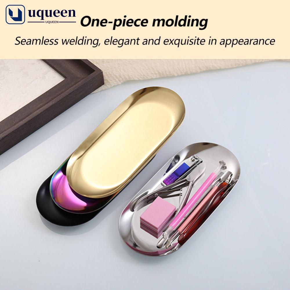 UQUEEN INS สไตล์เล็บเครื่องมือกล่องเครื่องประดับโลหะถาดสแตนเลสทําความสะอาดง่ายสําหรับเล็บผู้ที่ชื่นช