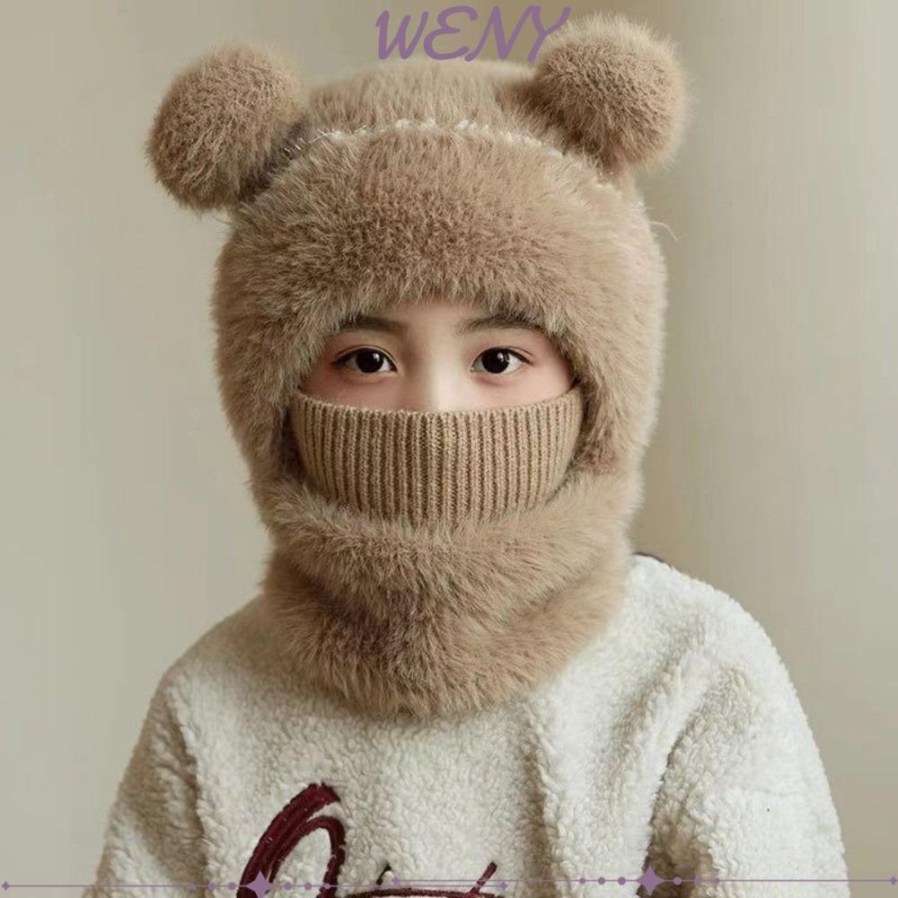 หมวกปอมปอมสำหรับเด็ก แบบสวมคอ กันลมหนาว พร้อมเนคการ์ด