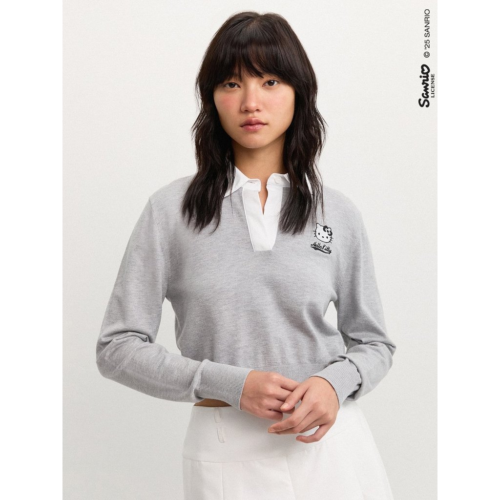 [Pomelo] Pomelo. ♥ Hello Kitty เสื้อโปโลทรงครอป / Pomelo. ♥ Hello Kitty Cropped Polo Top